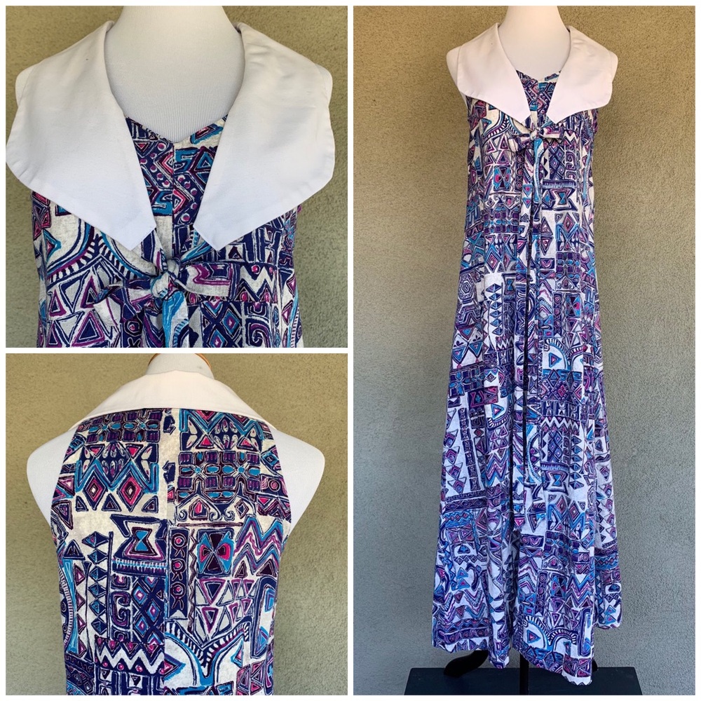 🌺 Vintage Barkcloth Maxi-Dress Muu-Muu 1970s